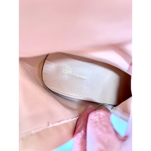 Pretty Little Thing White Platform Boots Size 7 Chunky Heels Square Toe Zip - Picture 7 of 15